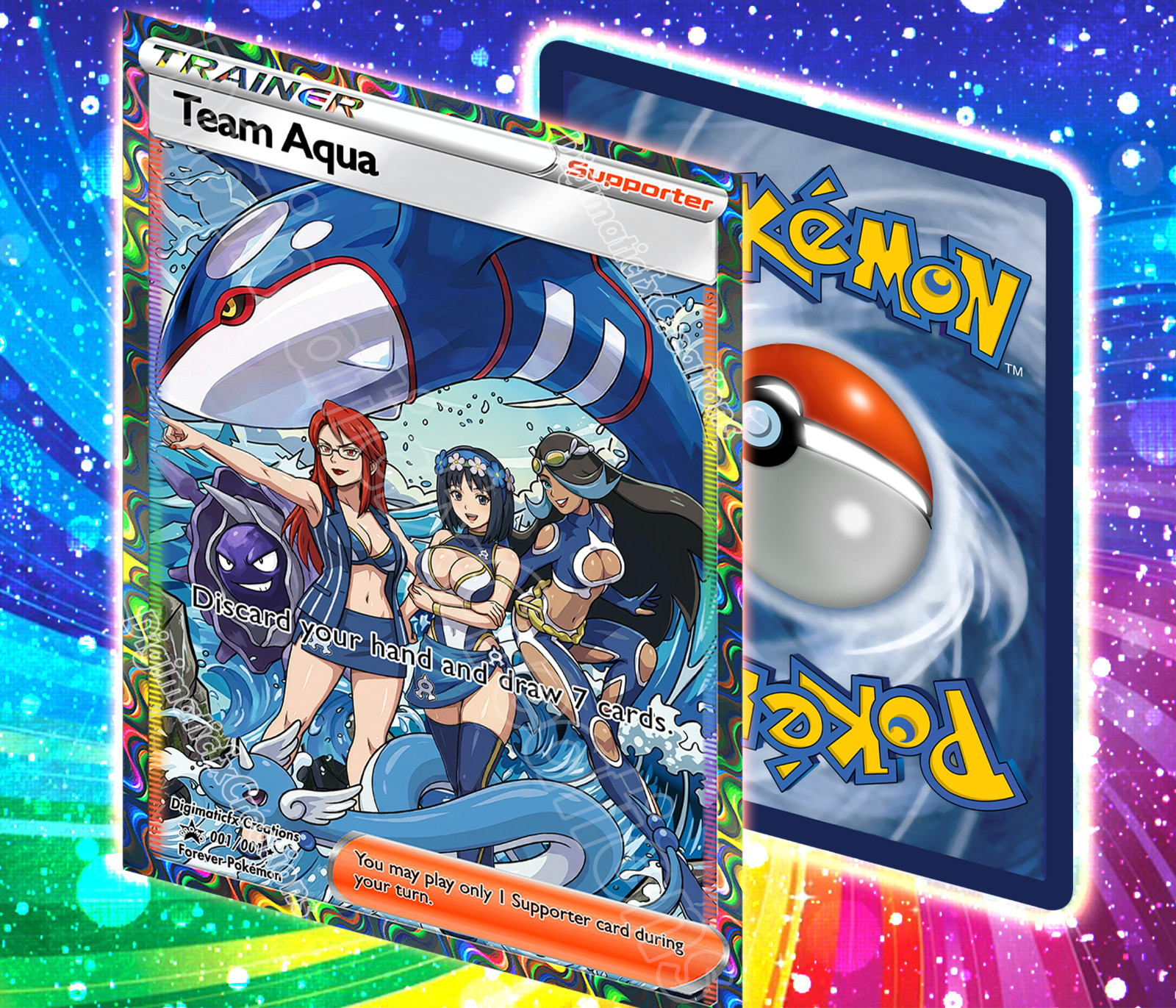 Team Aqua. Alternate Waifu Lewd Fan Art. Glossy Holographic
