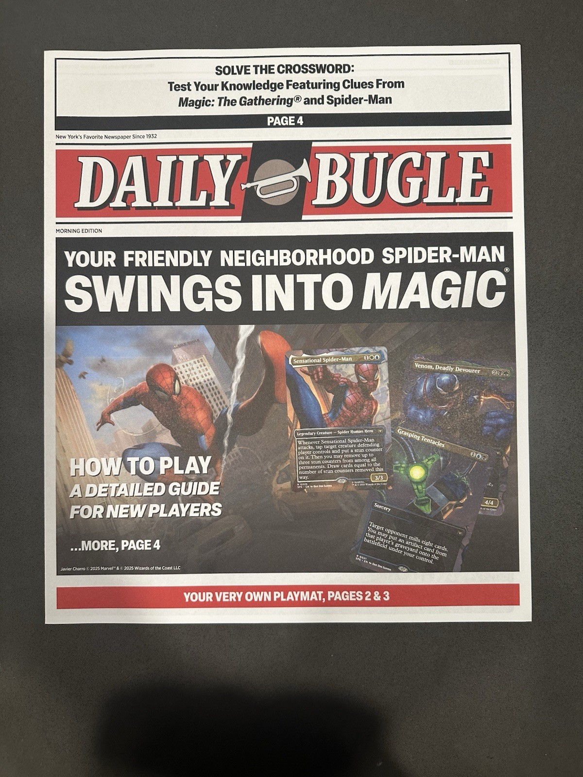 SDCC 2025 Magic the Gathering Daily Bugle Newspaper Spider-Man Playmat Exclusive