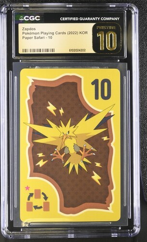 ✨✨ CGC 10 PRISTINE KOREAN POKEMON ZAPDOS 2022 PAPER SAFARI 10 PLAYING CARD