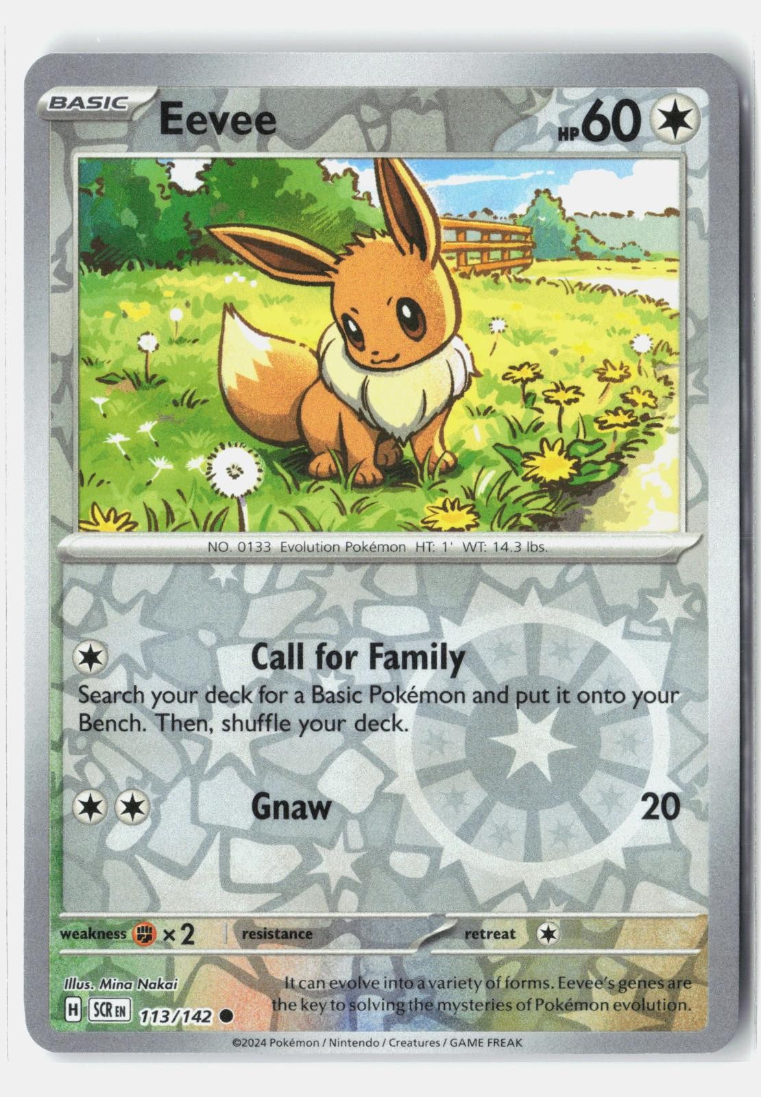 Eevee 113/142 Common Stellar Crown Pokemon Reverse Holo Near Mint Mina Nakai