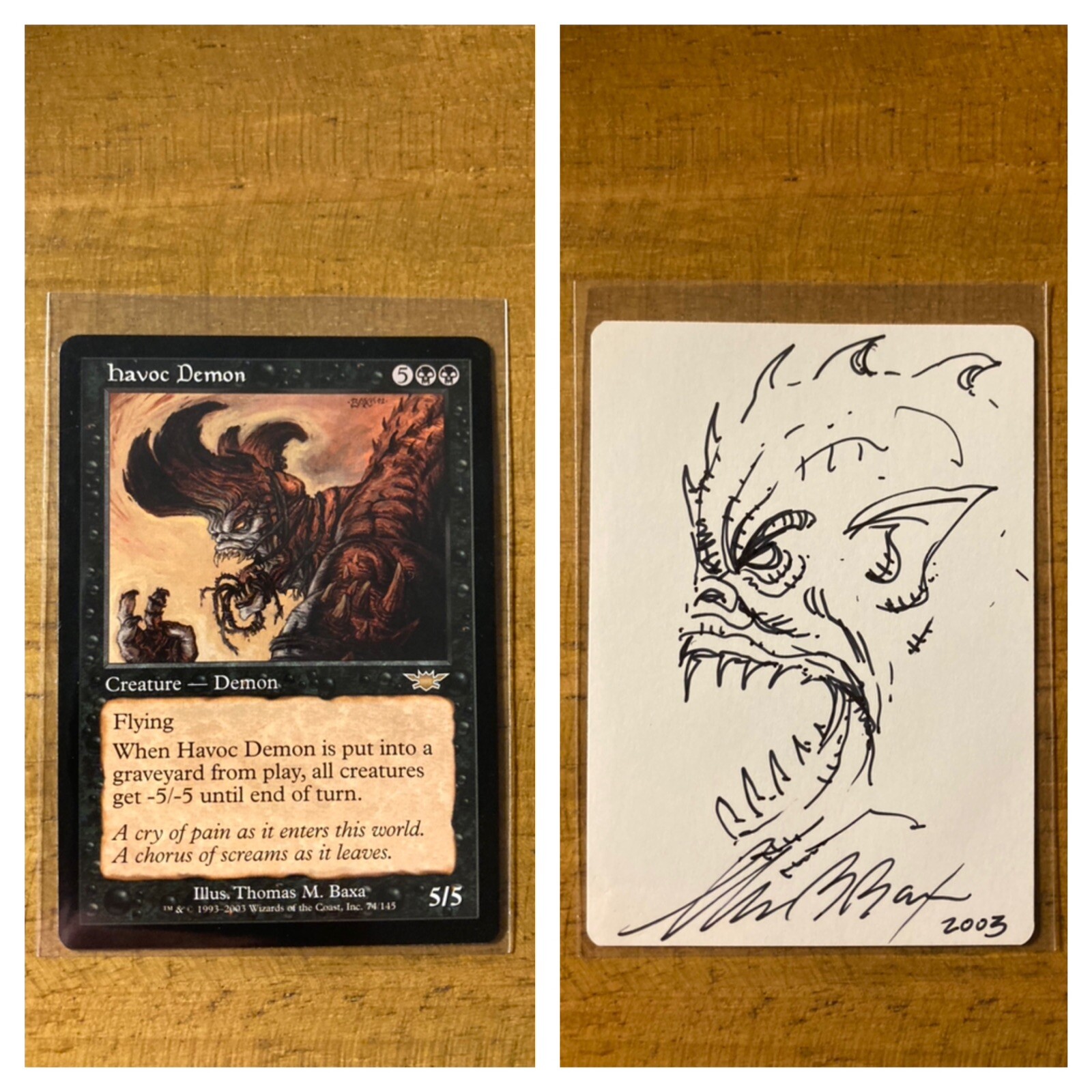 MTG✨Signed HAVOC DEMON ARTIST PROOF w/SKETCH✨Legions MINT Rare 2003 T. Baxa Art