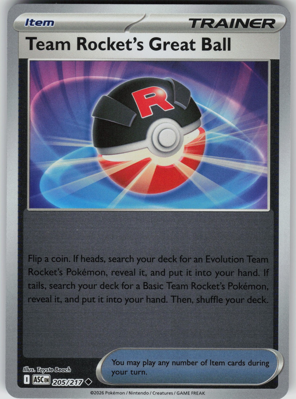 Team Rocket’s Great Ball 205/217 Reverse Holo Uncommon ME: Ascended Heroes NM