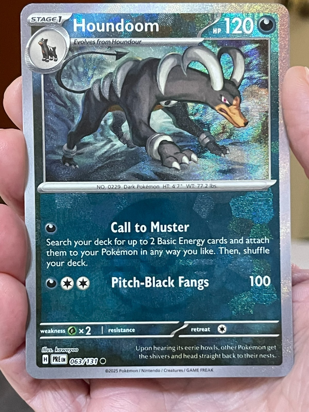 POKEMON HOUNDOOM 063/131 COMMON REVERSE HOLO POKEBALL PRISMATIC EVOLUTIONS NM