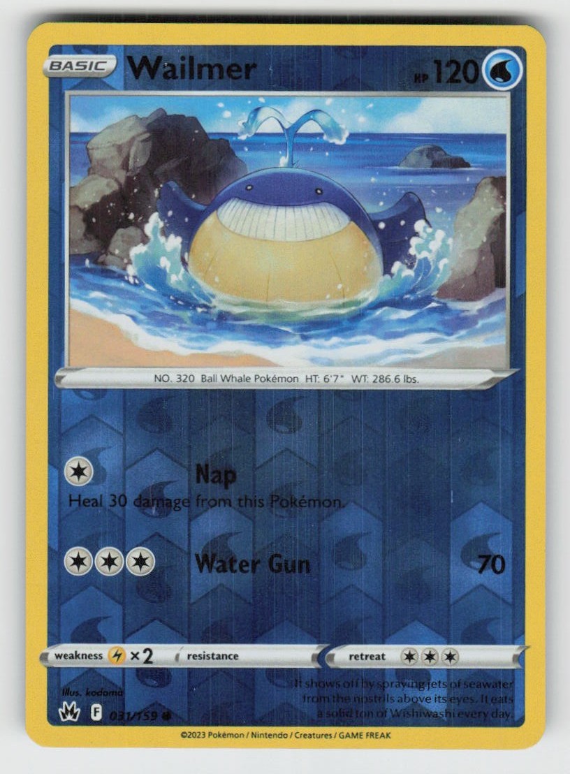 Reverse Holo Wailmer 031/159 Common Crown Zenith Near Mint