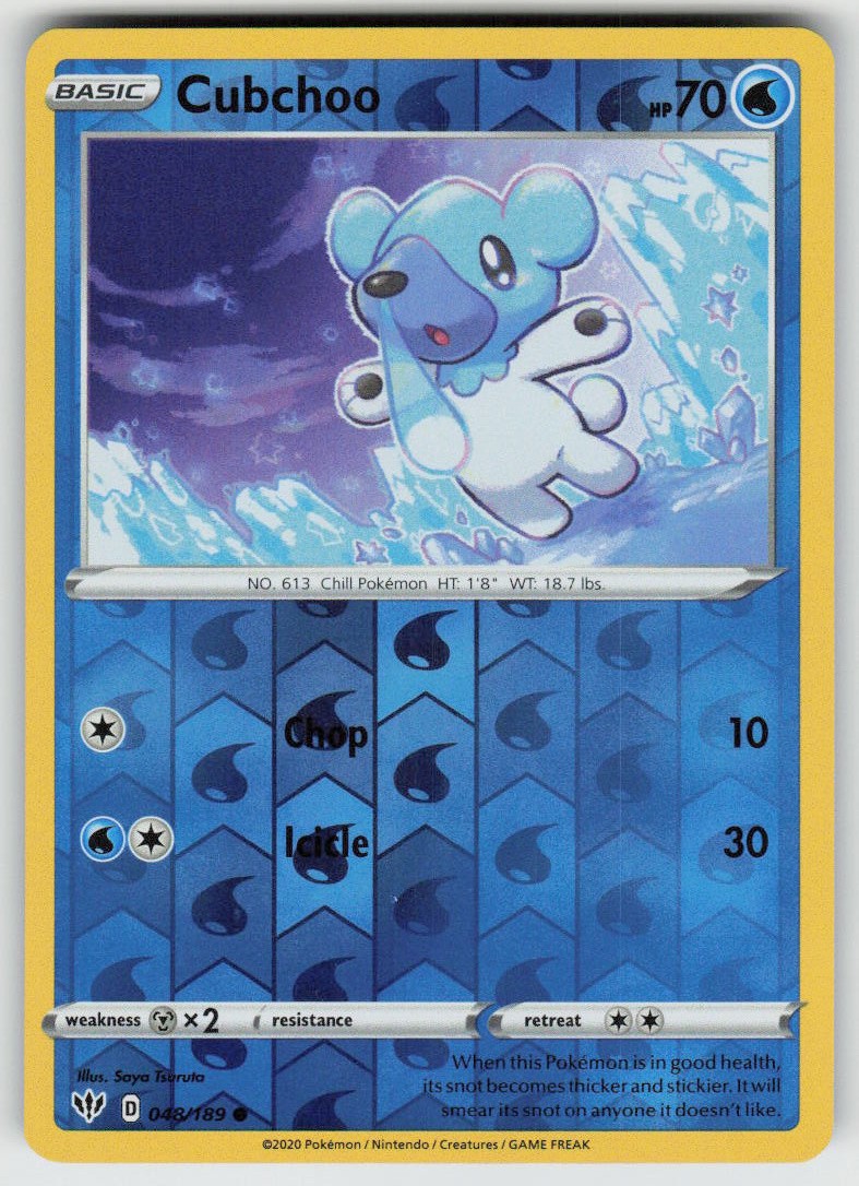 PO-04 Reverse Holo Cubchoo 048/189 Common SWSH03: Darkness Ablaze NM