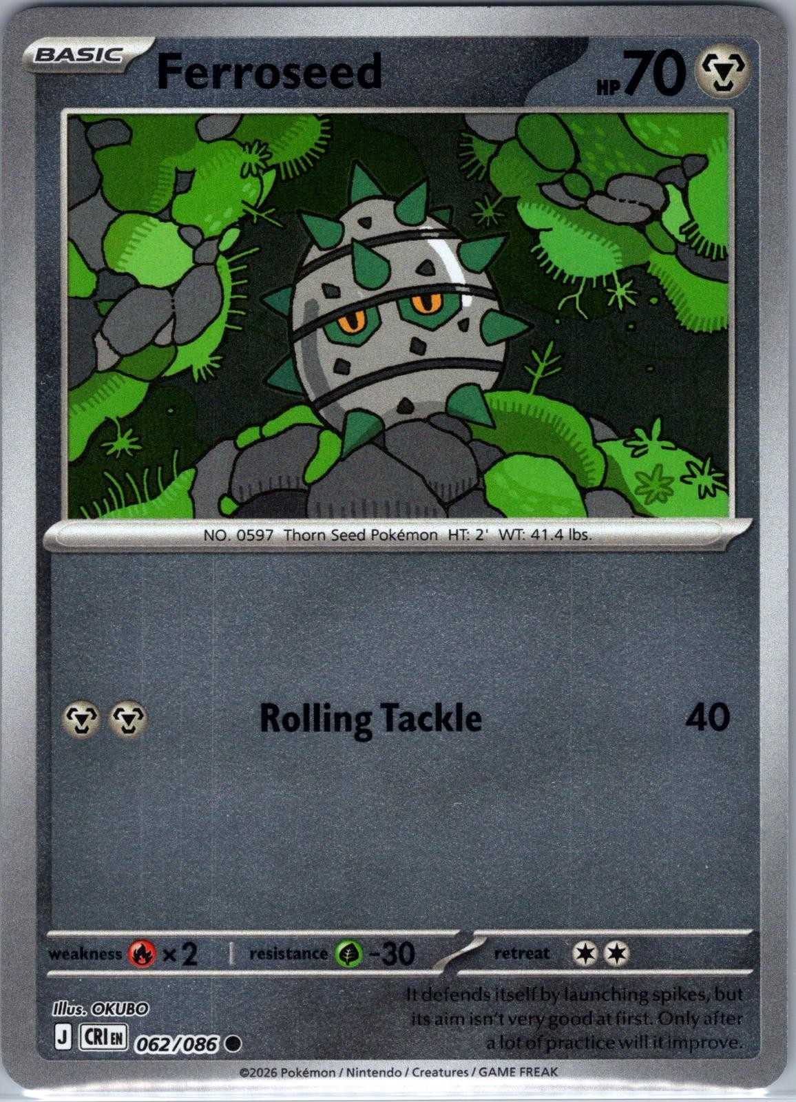 Ferroseed 062/086 Common Chaos Rising Pokemon Reverse Holo Near Mint