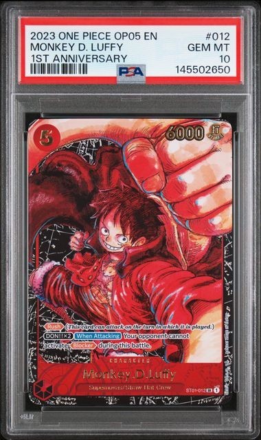 2023 One Piece OP05 Monkey D. Luffy 1st Anniversary Alt Art Card ST01-012 PSA 10