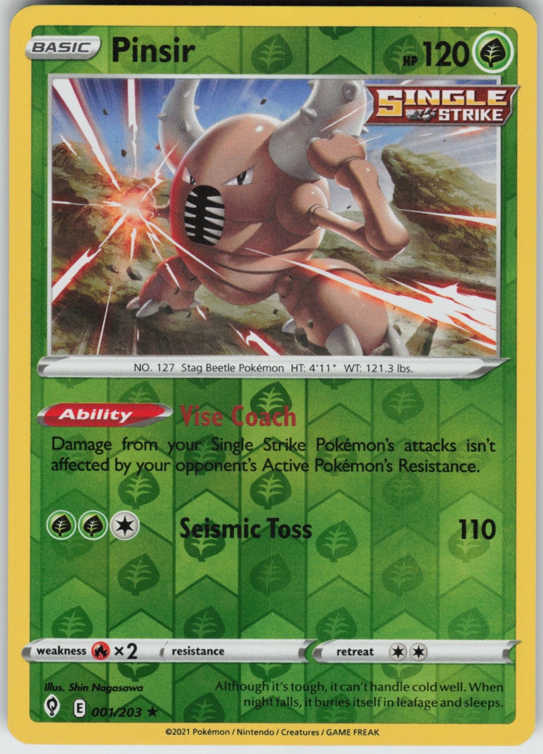 PO-06 Reverse Holo Pinsir 001/203 Rare SWSH07: Evolving Skies