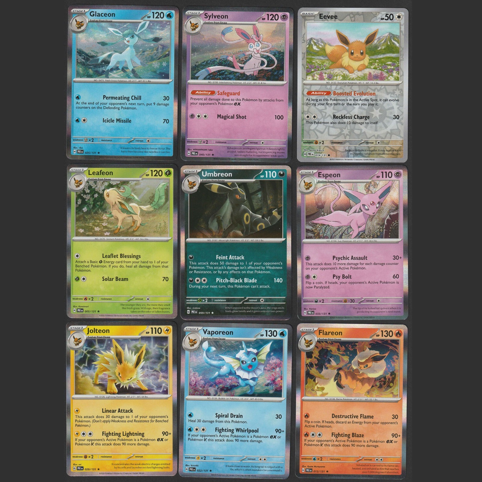 Pokemon PRISMATIC EVOLUTIONS Complete 9 Card Set NM Eevee Umbreon Sylveon Holo