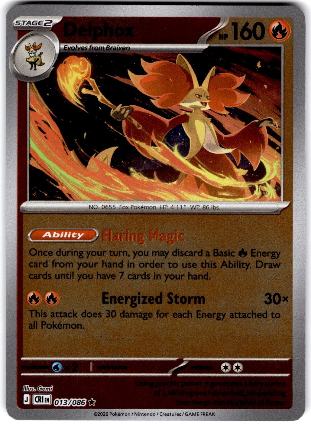 Pokemon Delphox Chaos Rising 13/86 Reverse Holo Near Mint English