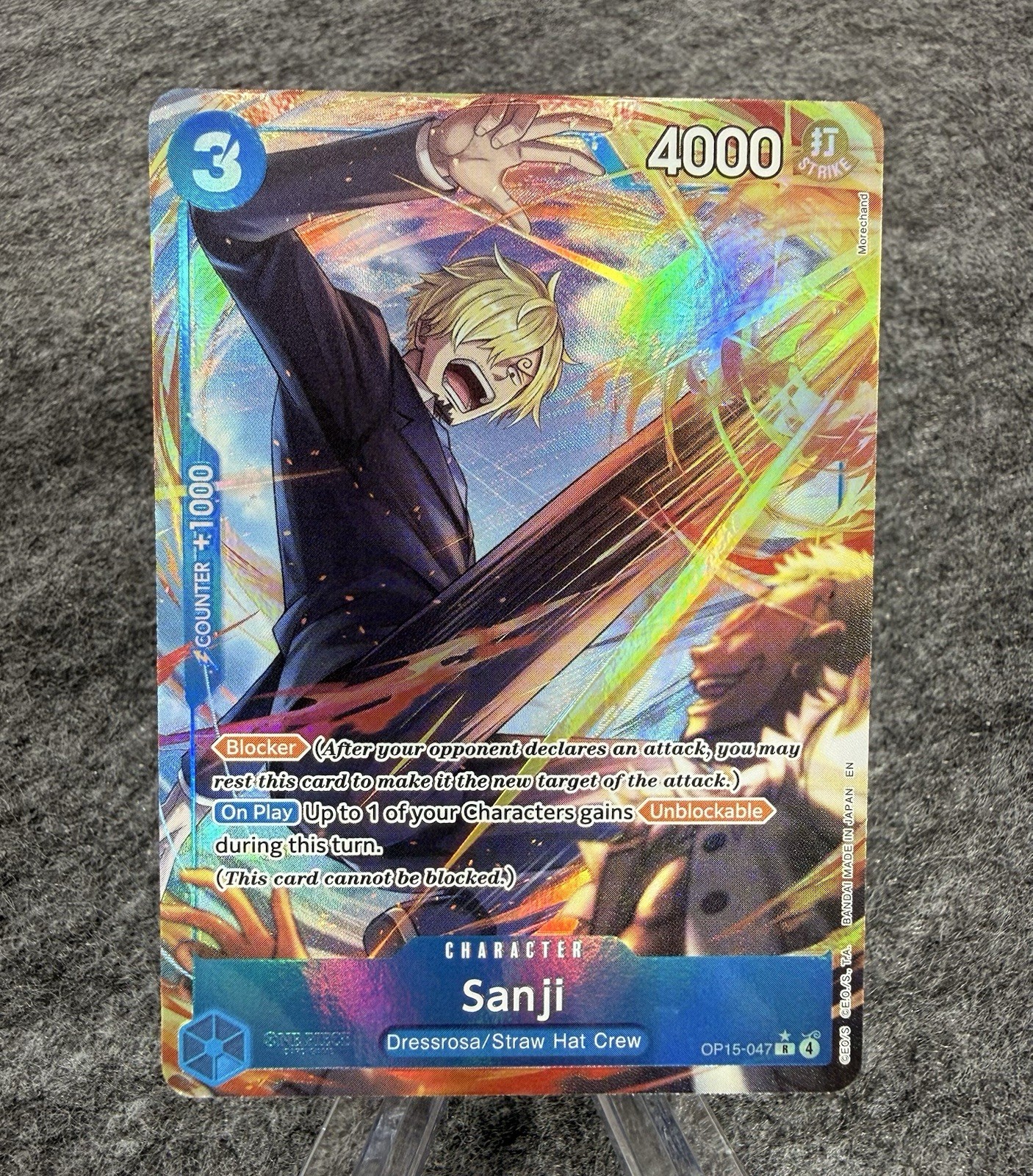 SANJI ONE PIECE CARD GAME OP15-047 HOLO CHARACTER STRAW HAT CREW Holo Blue Back