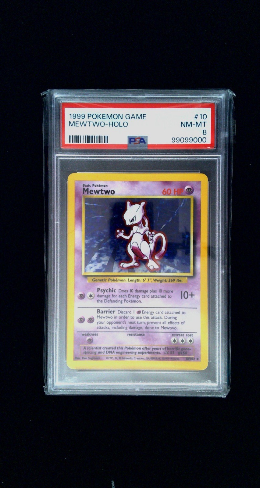 Mewtwo Base Set Holo Rare 010/102 1999 Pokemon TCG PSA 8