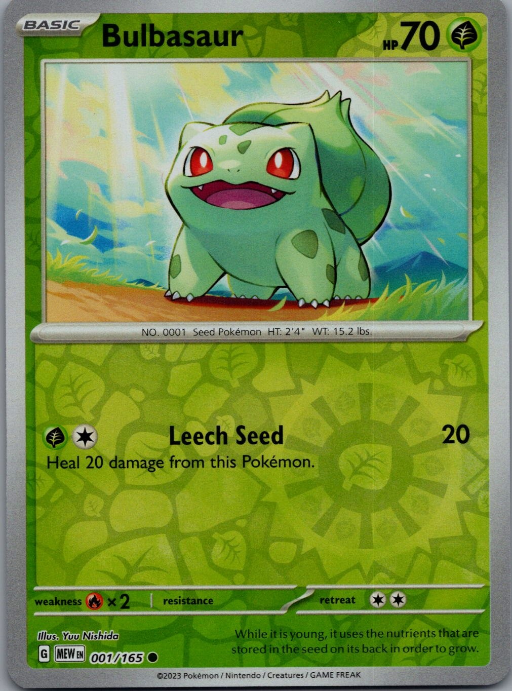 Bulbasaur 001/165 C 151 Pokemon Reverse Holo Near Mint