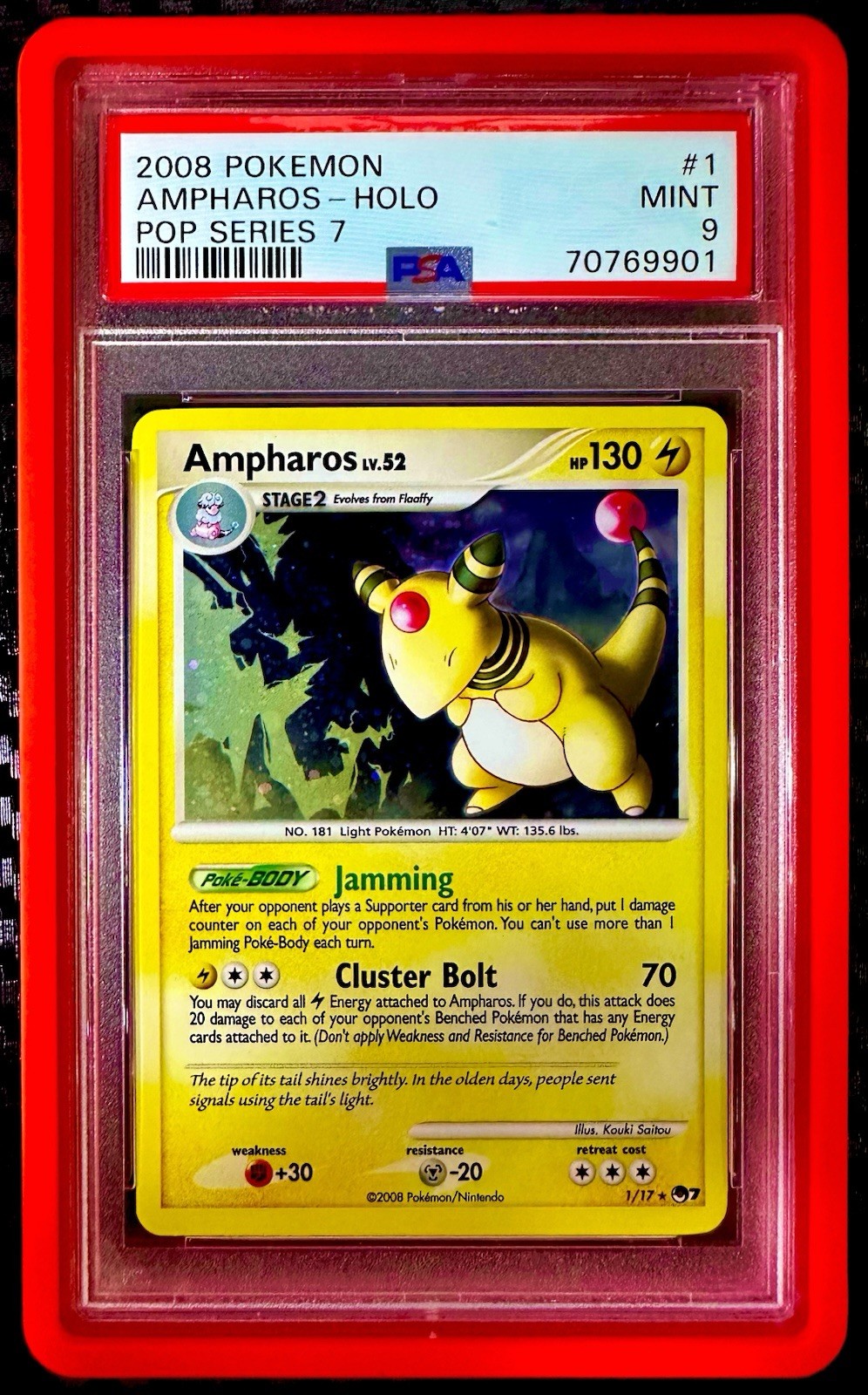 Ampharos 001/017 POP Series 7 Holo Pokemon 2008 SWIRL PSA 9