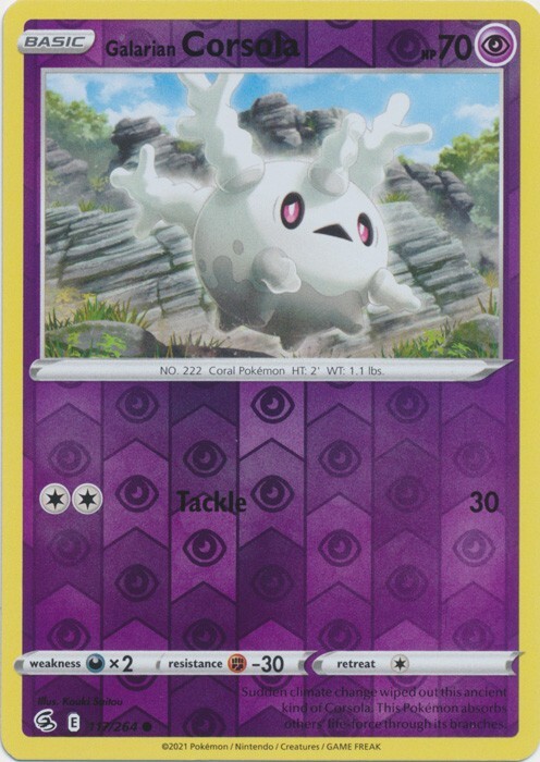 Reverse Holo Galarian Corsola 117/264 Fusion Strike Common Pokemon TCG