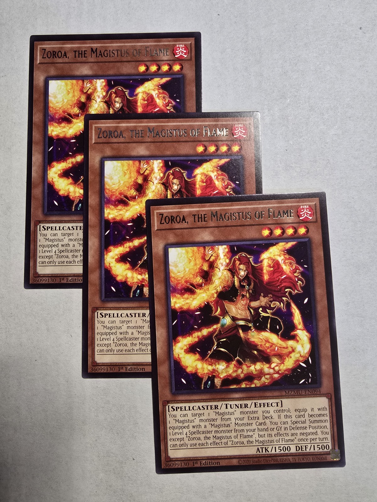 Yugioh! 3x Zoroa, the Magistus of Flame MZMU-EN094 Rare 1st Ed NM