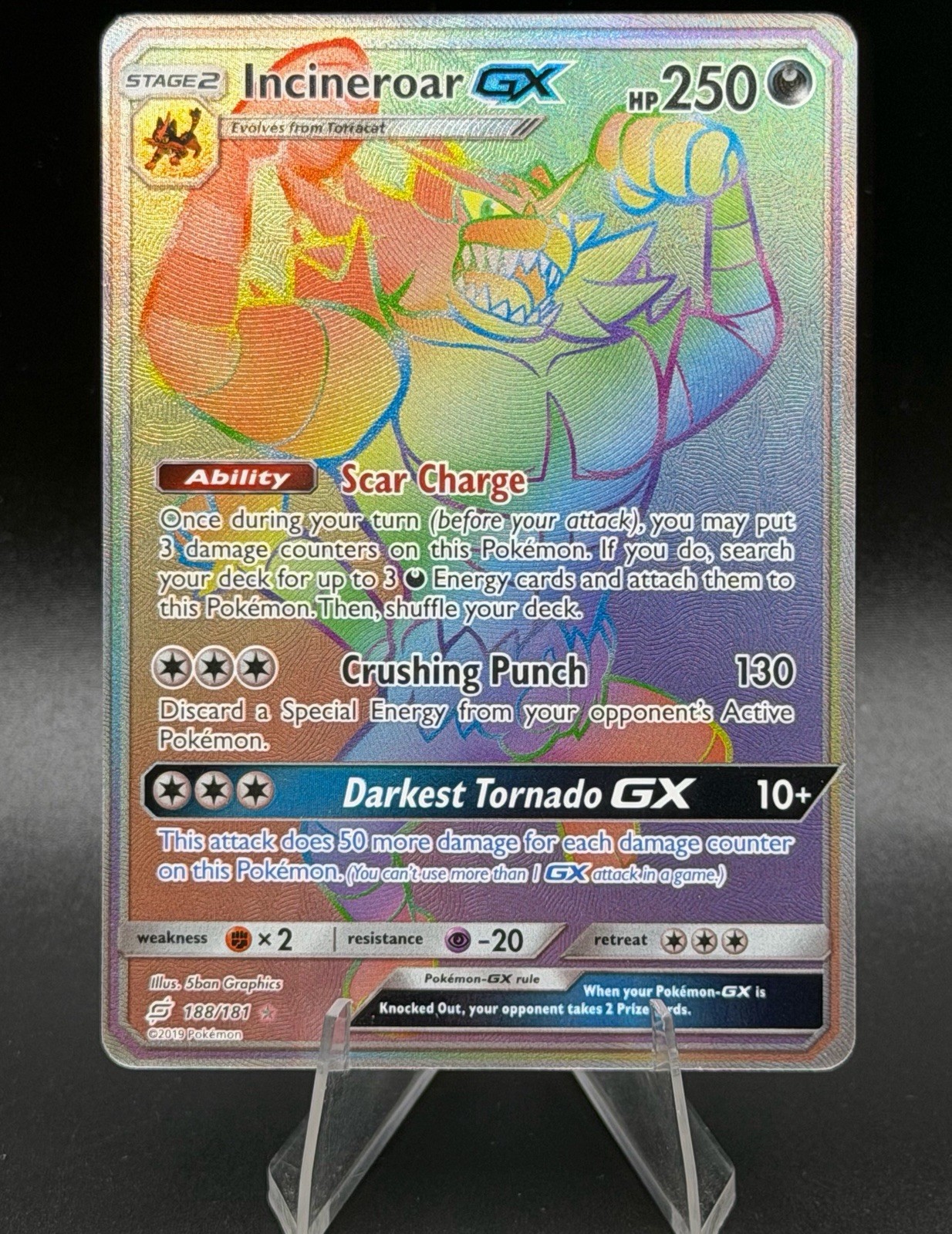 Incineroar GX (🤫🌈Secret Rare) 147/145 Guardians Rising *Holo* Pokemon TCG