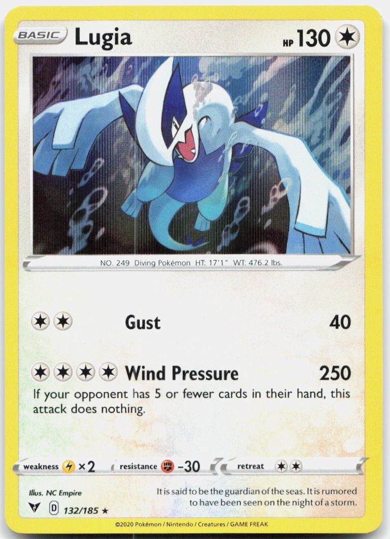 Lugia 132/185 Holo Rare Vivid Voltage Pokemon Reverse Holo Near Mint