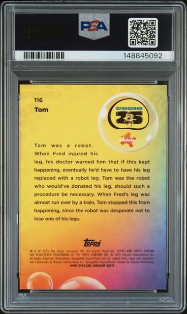 Tom Padparadscha 1/1 2025 Topps Chrome SpongeBob Sapphire #116 PSA 10