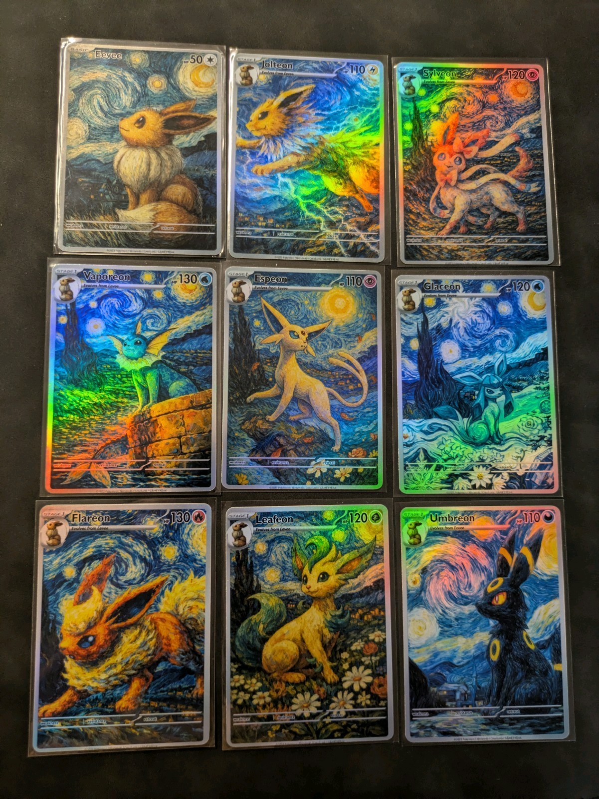 Van Gogh Style Eevee Evolutions Entire Holographic Display Card Set