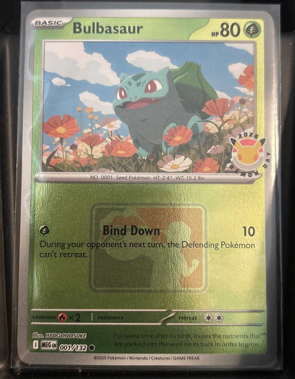 Pokemon TCG Card Bulbasaur 001/132 Meg 2026 Pokemon Day League Stamp