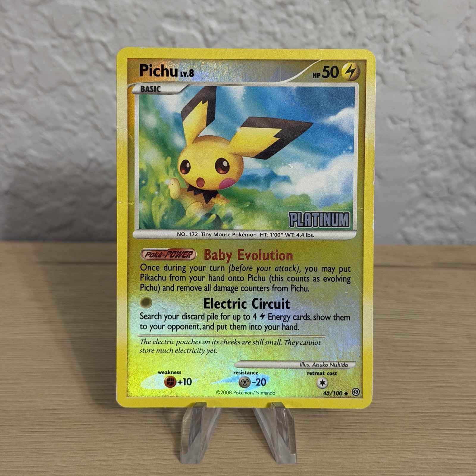 Pokémon TCG – Pichu 45/100 Stormfront Stamped Platinum Reverse Holo 2008 – MP