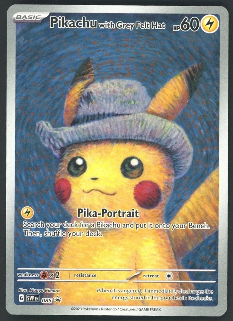 2023 Van Gogh Promo Pikachu SVP085 Grey Felt Hat English Pokemon Card