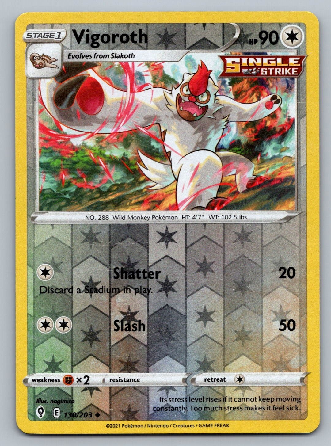 2021 Pokemon Evolving Skies Vigoroth 130/203 Reverse Holo