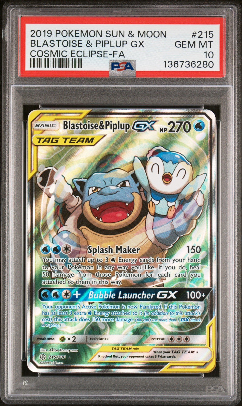 Blastoise & Piplup GX 215/236 PSA 10 Cosmic Eclipse