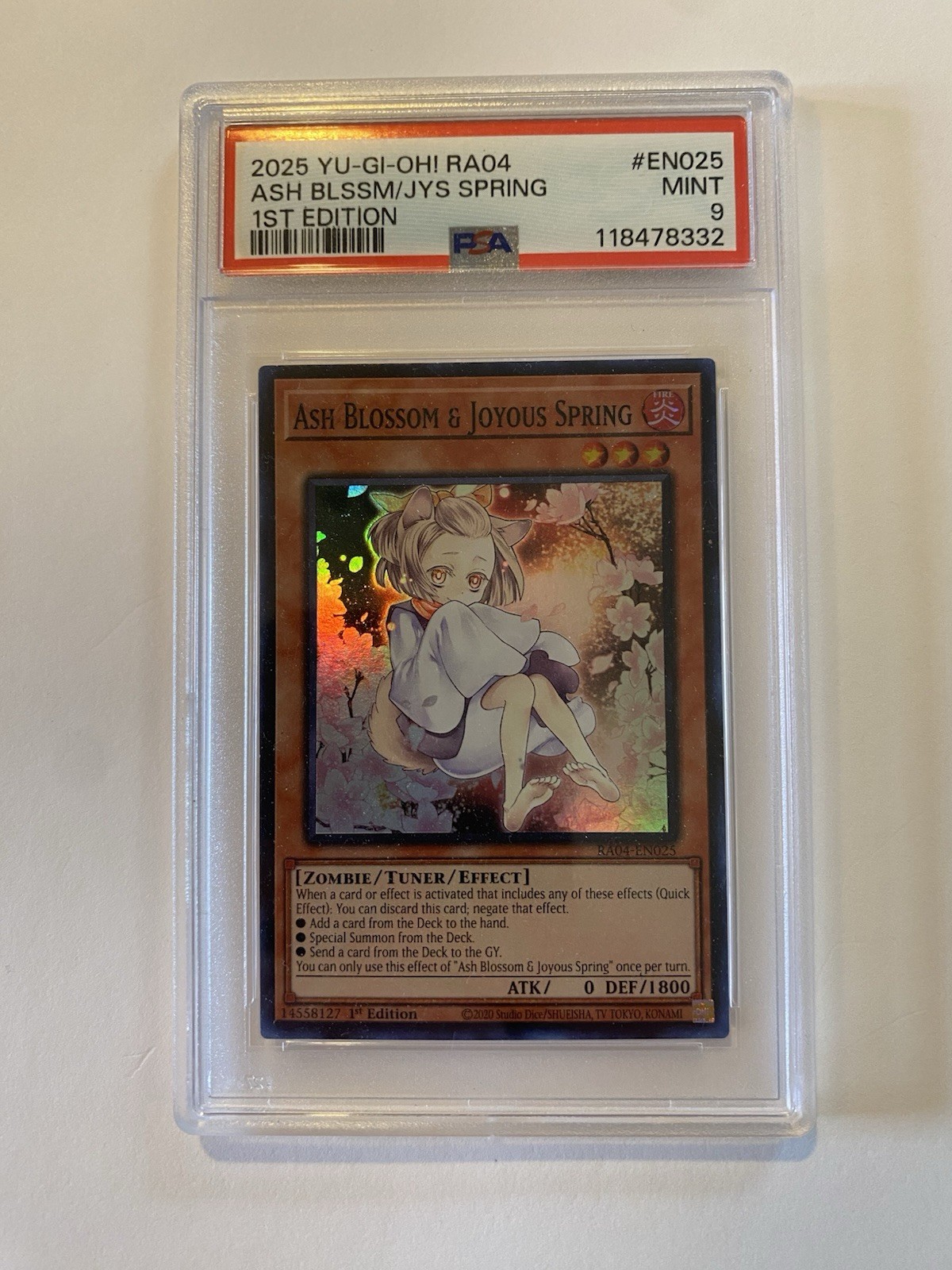 Konami PSA 9 Ash Blossom & Joyous Spring Qtr Century Stampede UR 1st RA04-EN025