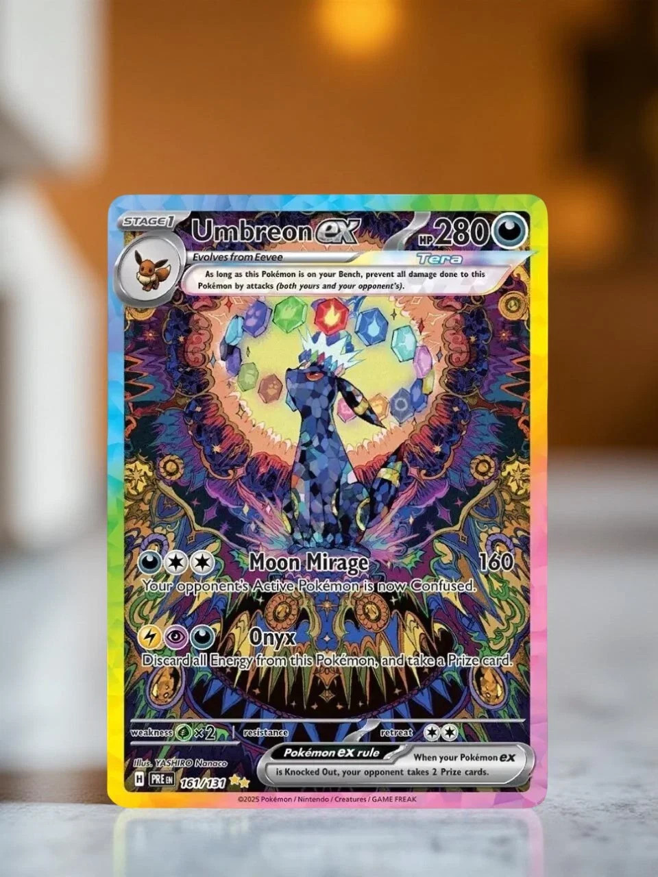 (FAN ART) Gold Metal Mega Umbreon EX custom Collectible Card with a Mat finish