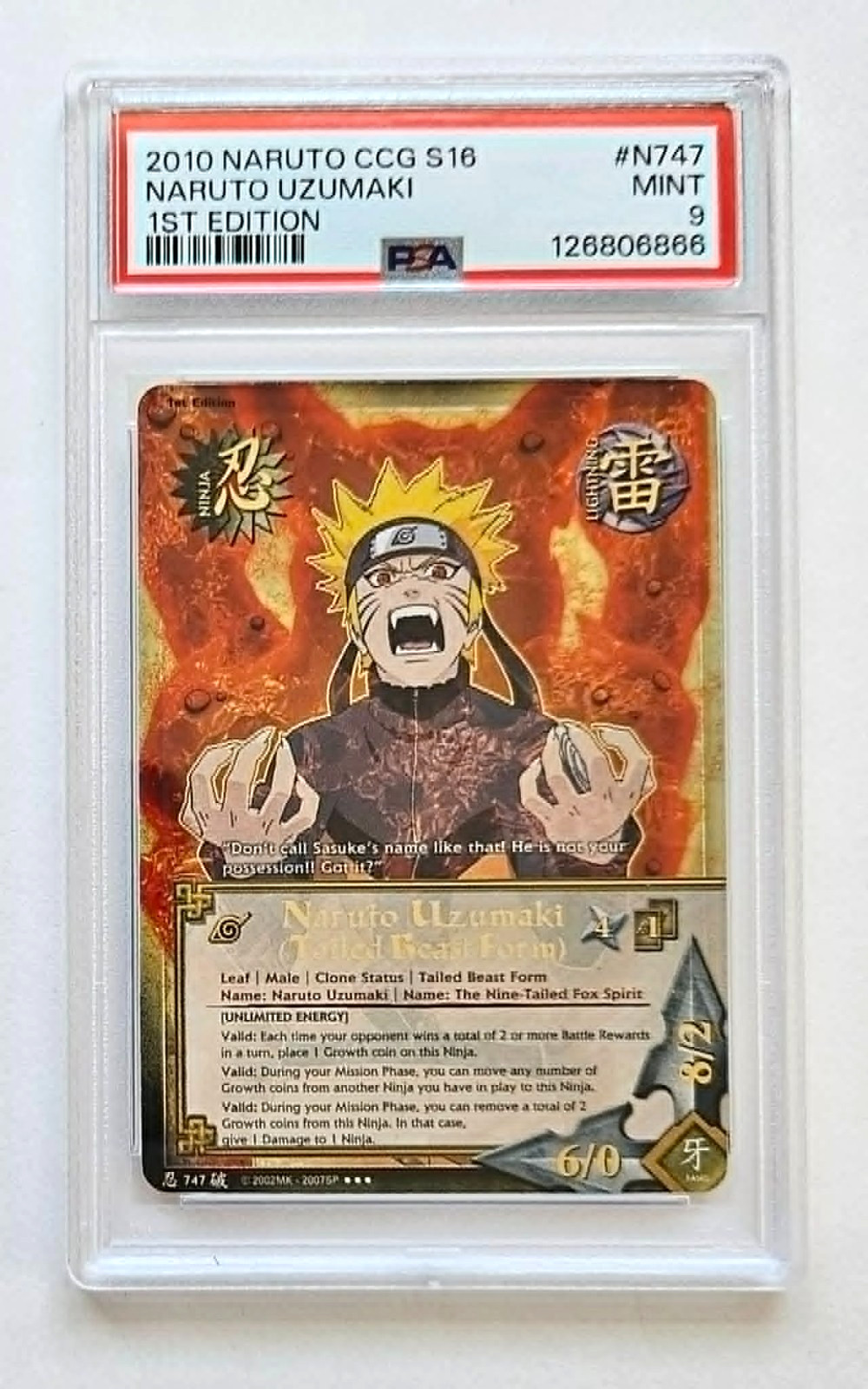 Naruto Tailed Beast Form PSA 9 N747 1st Edition Broken Promise CCG Bandai 2010