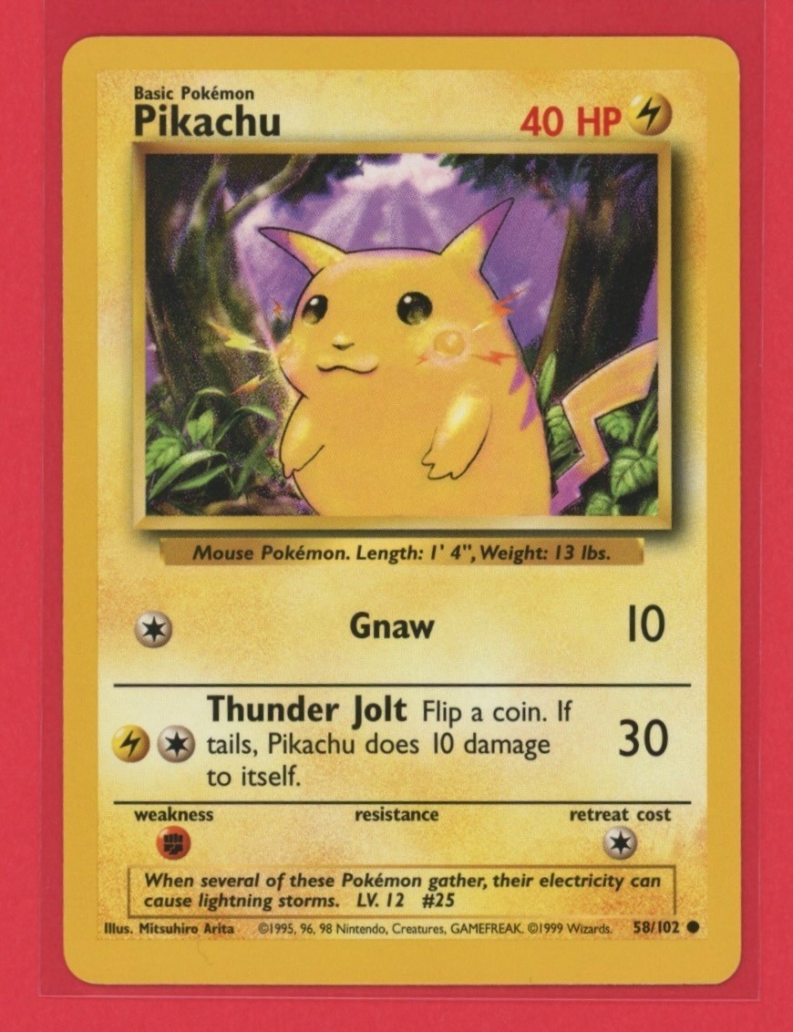 1999 Pokemon Base Set Unlimited Pikachu Yellow Cheeks 58/102 #58