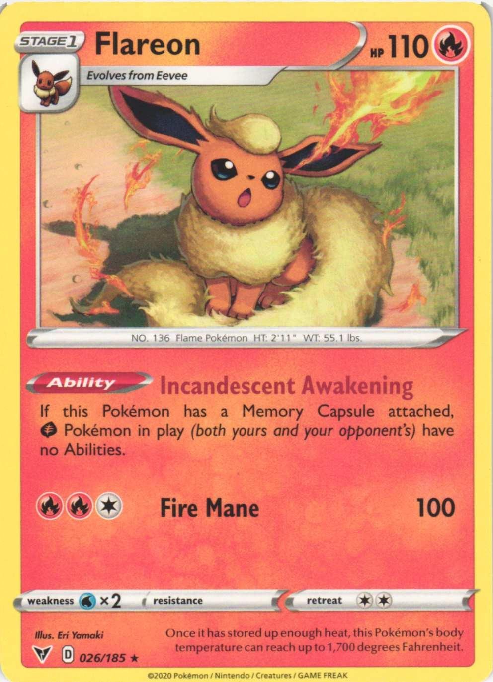 Flareon 026/185 Rare Vivid Voltage Pokemon Near Mint