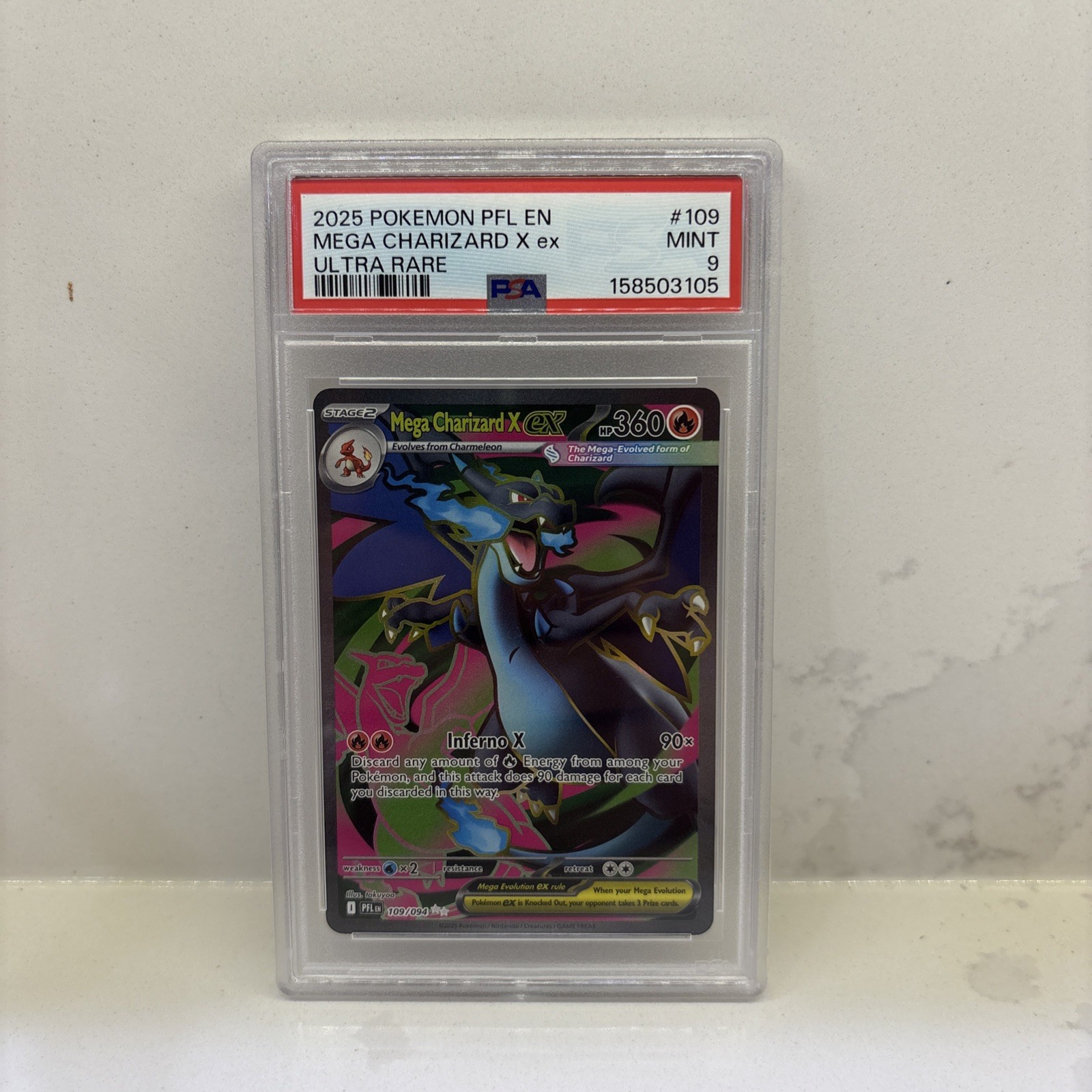 2025 Pokemon Phantasmal Flames Mega Charizard X ex Ultra Rare #109/094 PSA 9