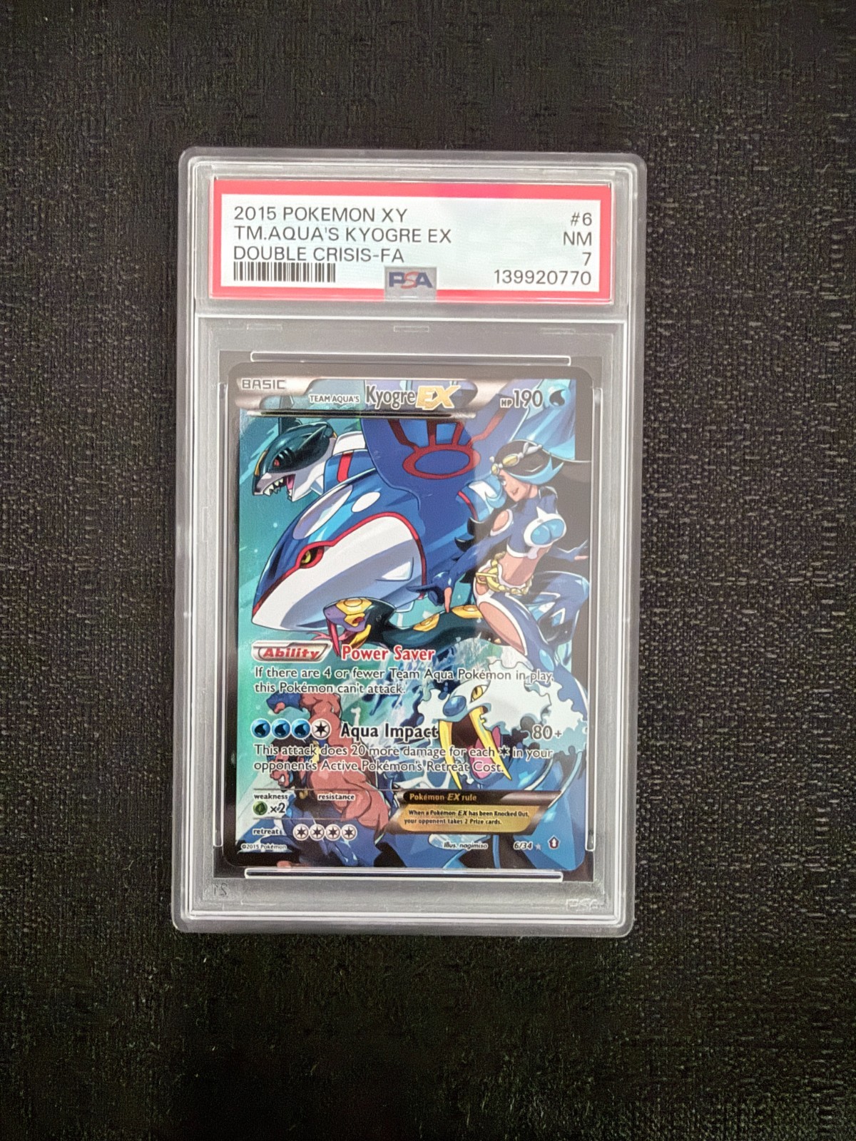2015 Pokemon Team Aqua’s Kyogre EX Full Art 6/34 Double Crisis PSA 7 NM