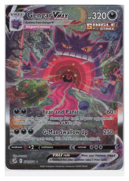 Gengar VMAX (Alternate Art Secret) Holo Secret Rare SWSH08: Fusion Strike 271/26