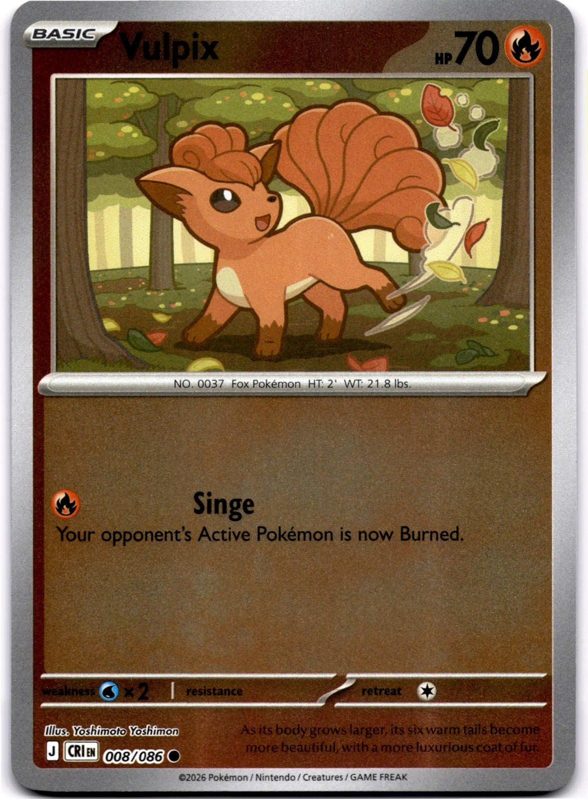 Vulpix Reverse Holo ME04: Chaos Rising 008/086 Yoshimoto Yoshimon Pokemon