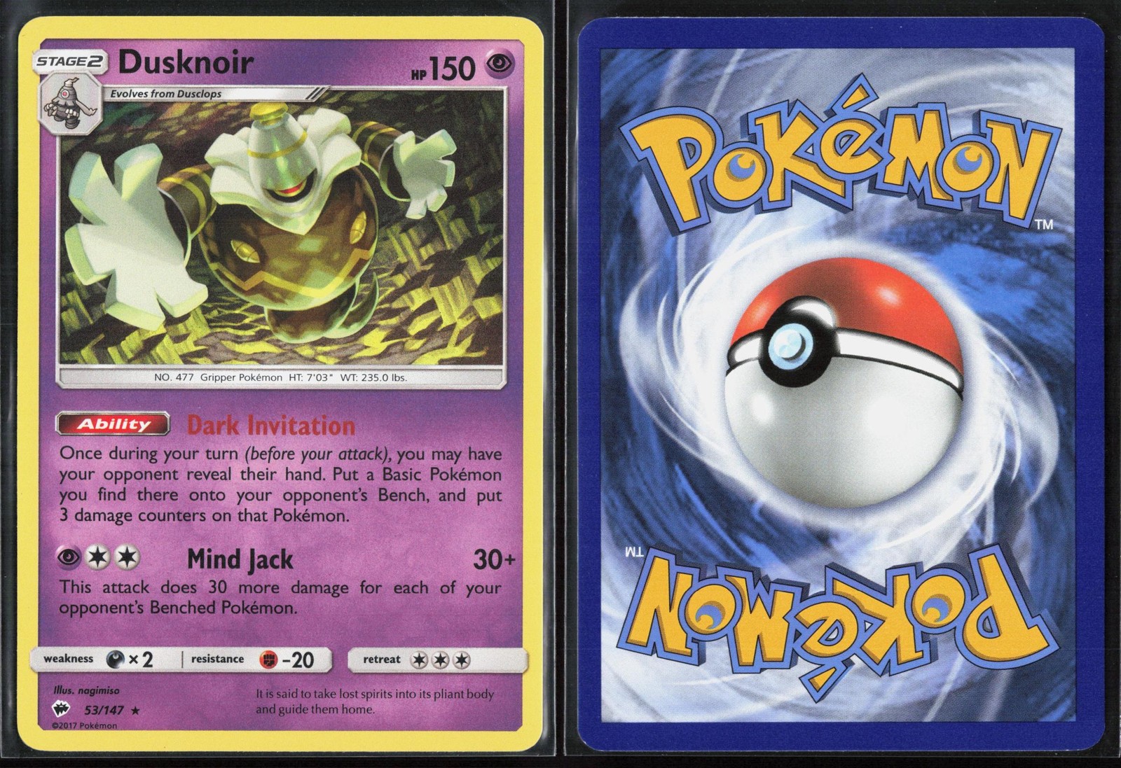 Dusknoir 53/147 – Pokemon Burning Shadows – Holo Rare – NM
