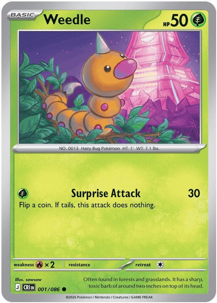 Weedle – [CRI – 001/086] – NM – Reverse Holofoil – Chaos Rising – Pokemon