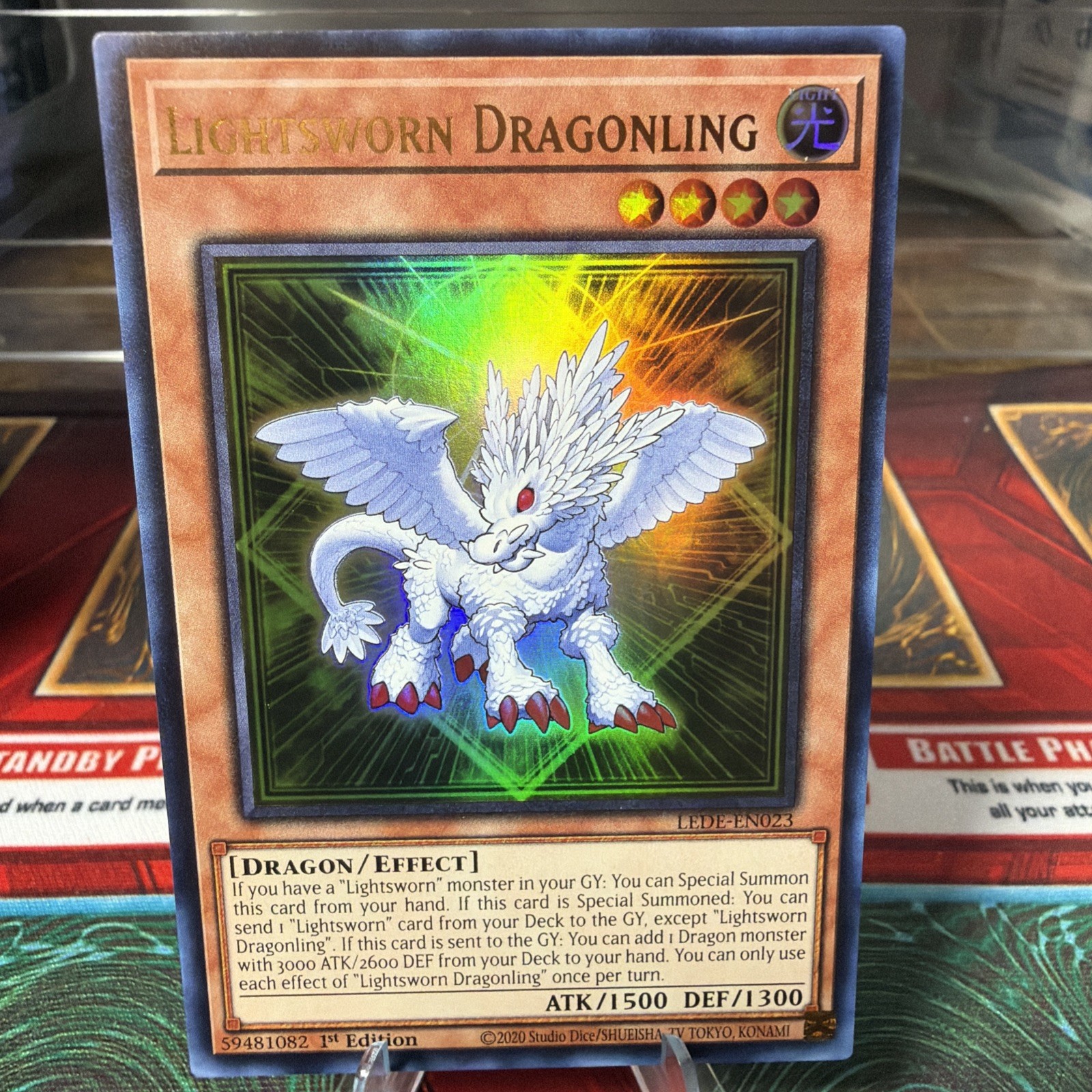 YuGiOh Lightsworn Dragonling Ultra Rare 1st Edition LEDE-EN023. NM. Top Loaded