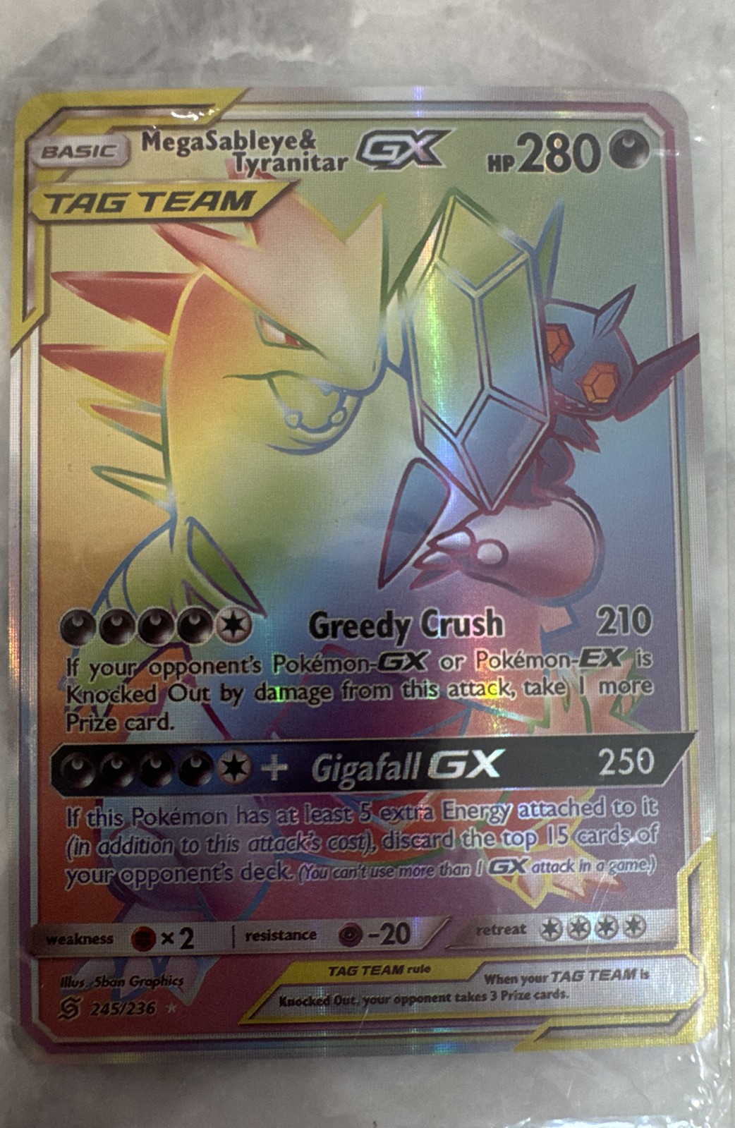 Mega Sableye & Tyranitar GX (Secret) 245/236 Sm-Unified Minds Holo