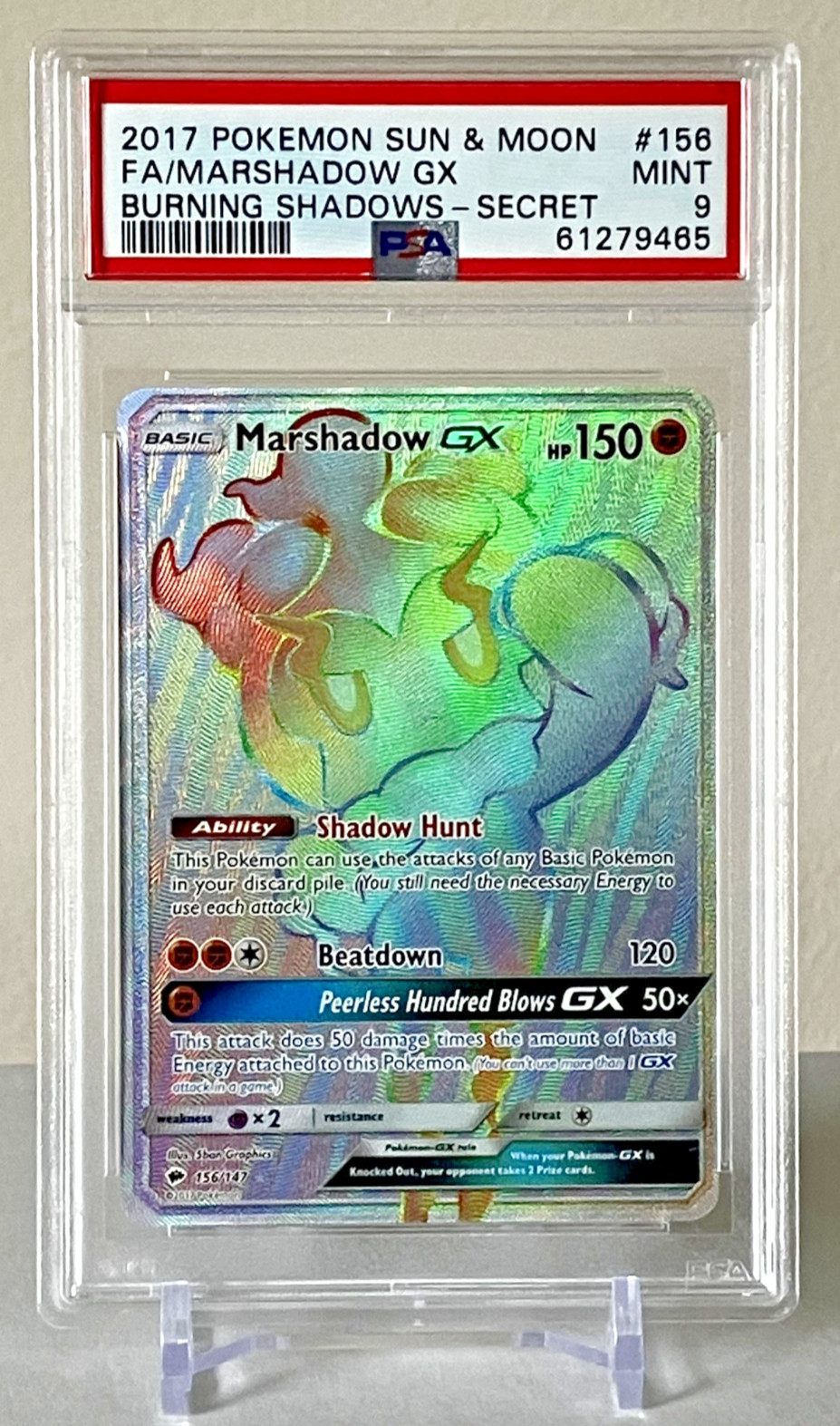 2017 Pokemon Burning Shadows Marshadow GX Rainbow Secret Rare 156/147 PSA 9