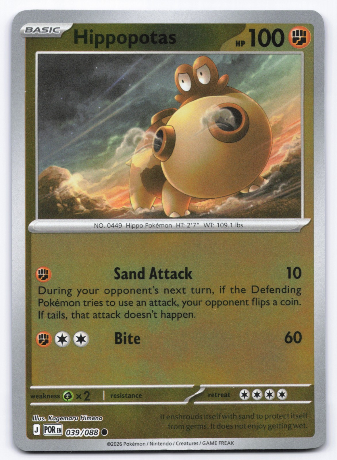 Pokémon TCG Hippopotas 039/088 Reverse Holo Perfect Order NM