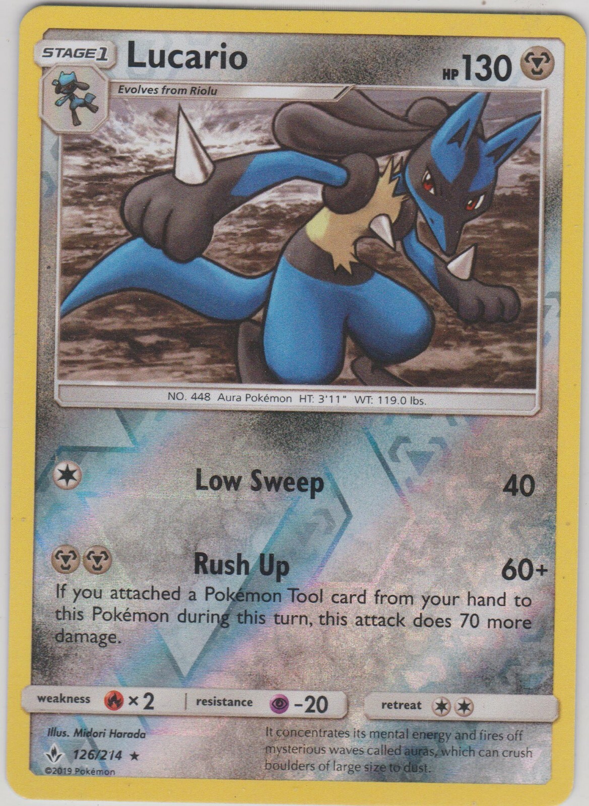 Pokemon TCG SM Unbroken Bonds 126/214 Lucario Reverse Holo Rare Card