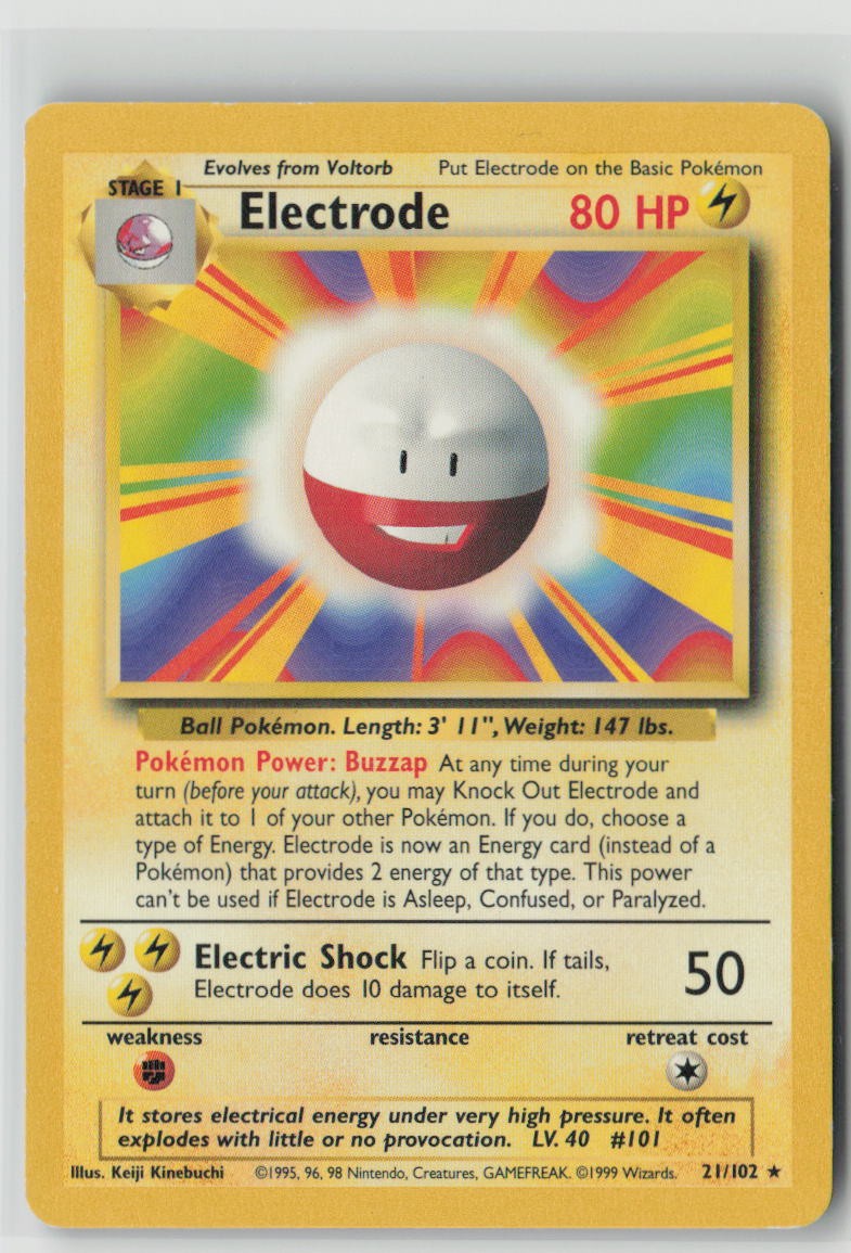 Electrode 21/102 Rare Base Set Unlimited Pokemon Heavily Played