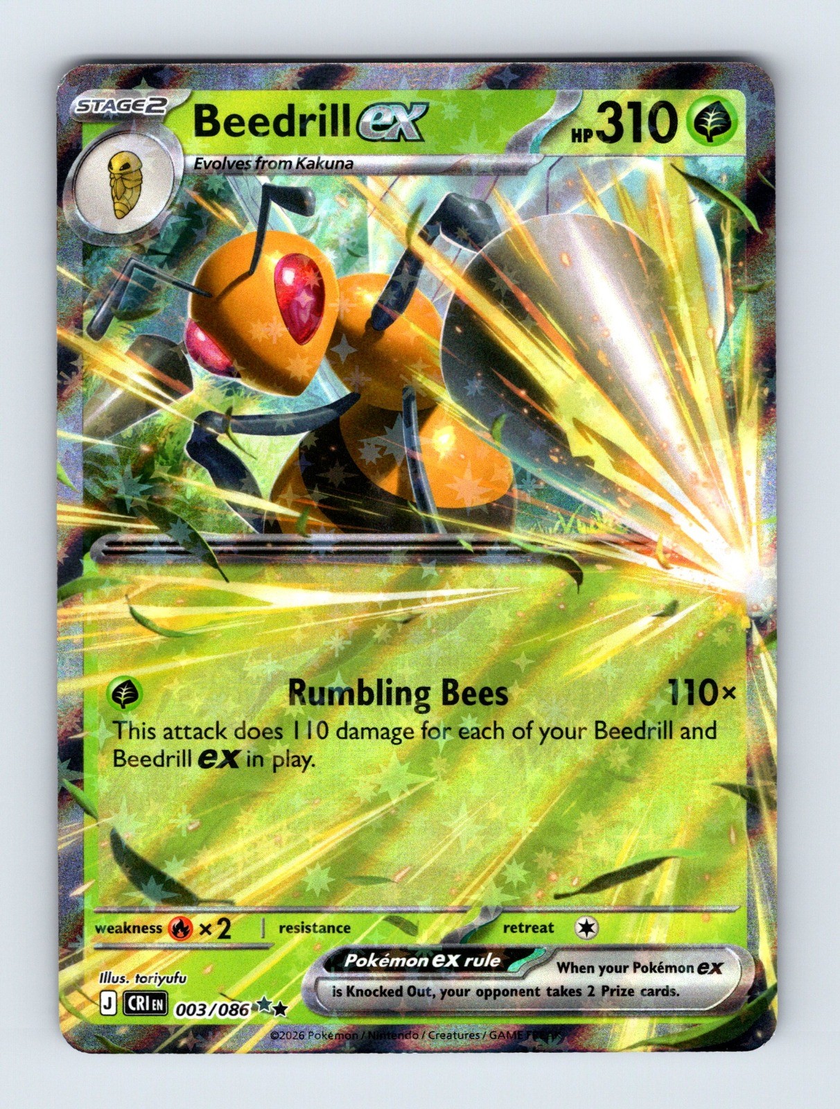Beedrill ex – ME04: Chaos Rising 003/086 – Double Rare – NM – Pokémon
