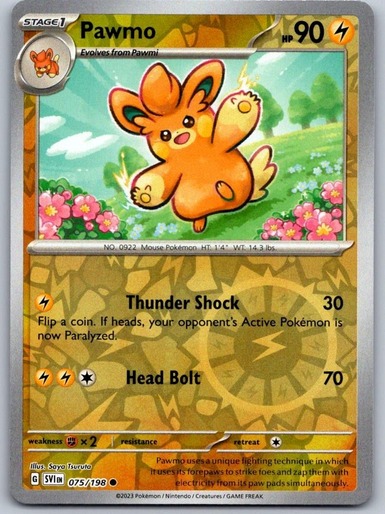 Pawmo 075/198 Common Scarlet & Violet Pokemon Reverse Holo Near Mint