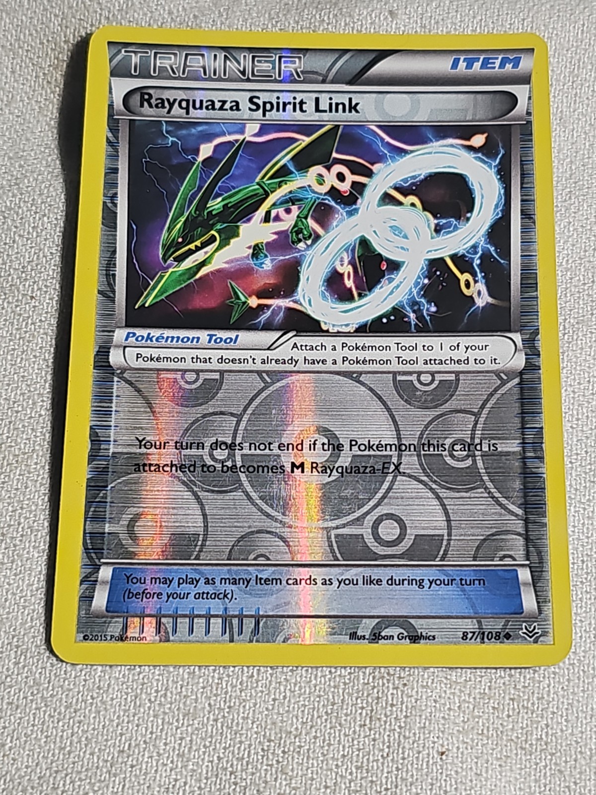Pokemon Rayquaza Spirit Link 87/108 Reverse Holo XY Roaring Skies LP