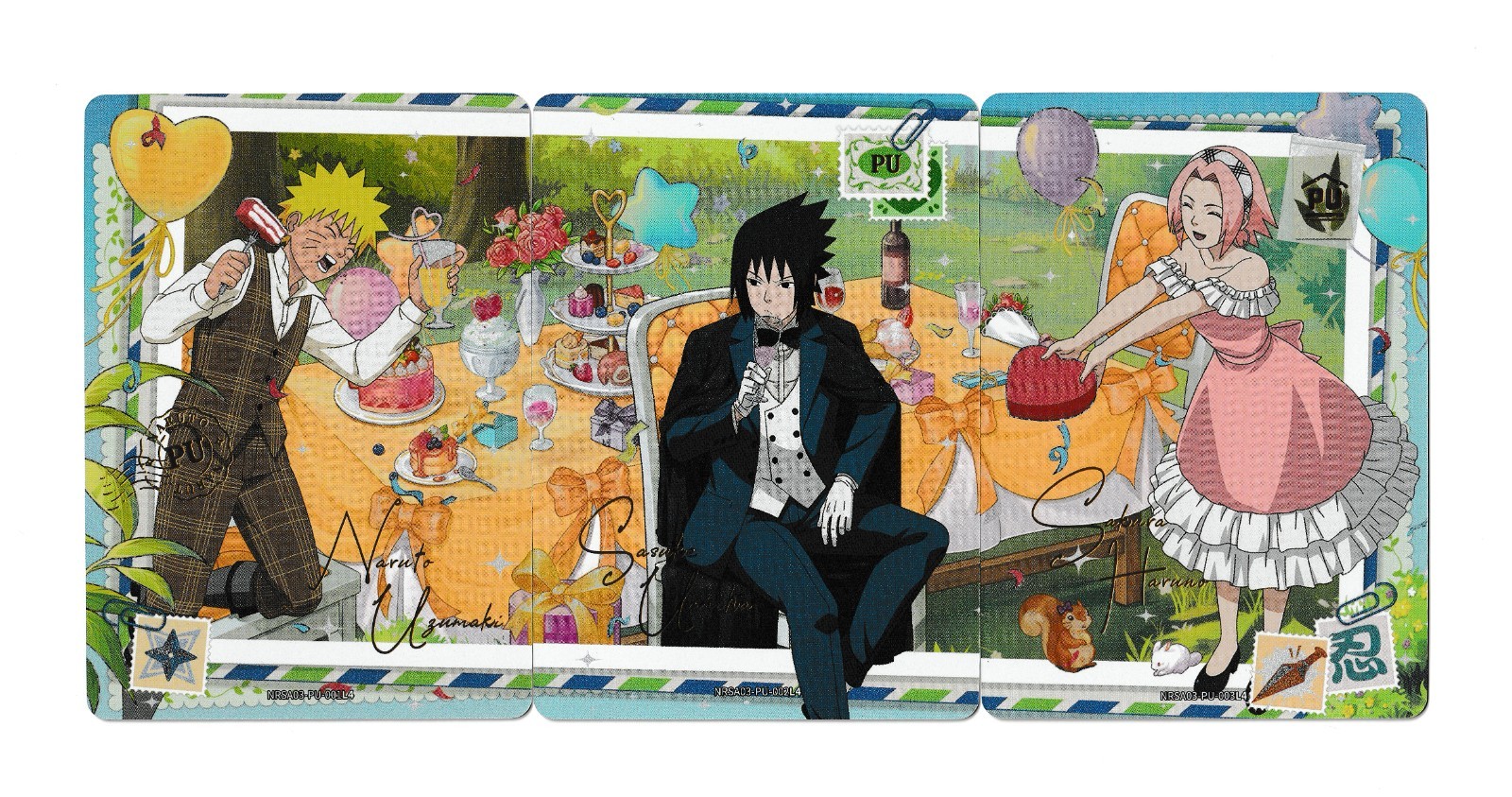 Naruto, Sasuke, & Sakura Naruto Kayou English PU-001, PU-002, & PU-003 Cards NM